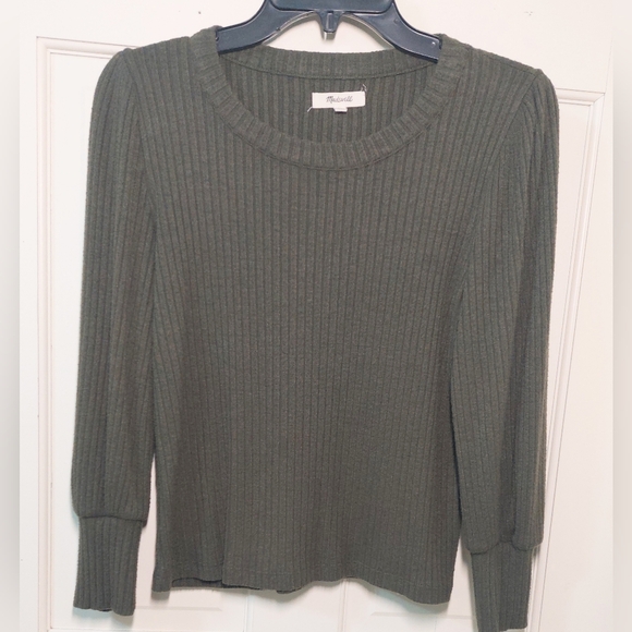 Madewell Tops - Madewell Ribbed Knit Green Puff-sleeve Top, Size S